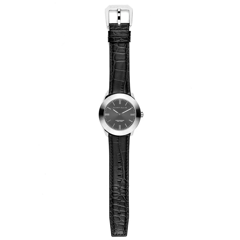 RELOJ PERRY ELLIS SLIM LINE 46 03002-01 CORREA DE CUERO NEGRO DIAL GRIS OSCURO - 5