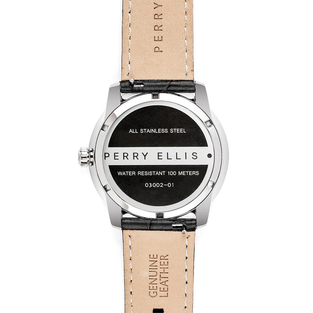 RELOJ PERRY ELLIS SLIM LINE 46 03002-01 CORREA DE CUERO NEGRO DIAL GRIS OSCURO - 6