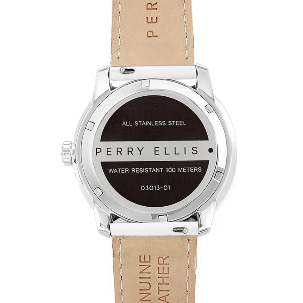 RELOJ PERRY ELLIS SLIM LINE 46 03013-01 CORREA DE CUERO BLANCO DIAL PLATEADO - 6