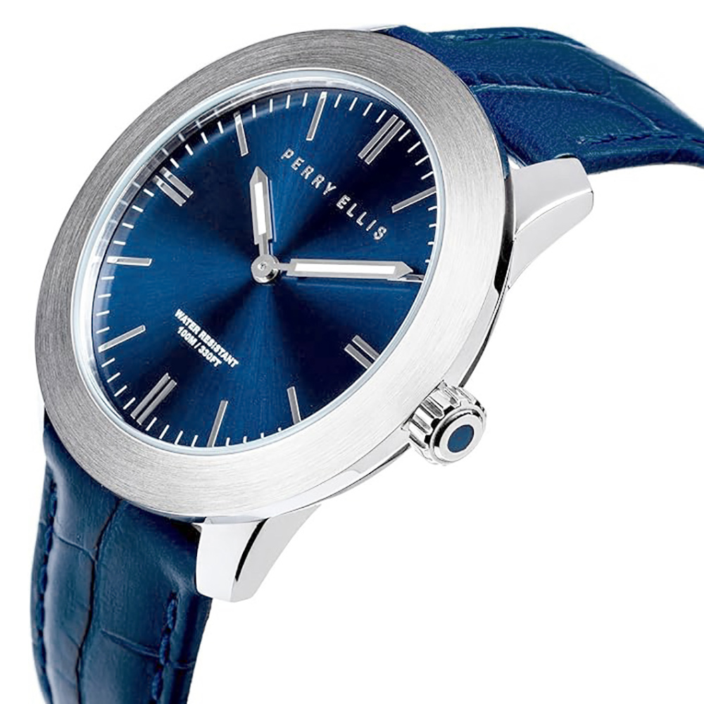 RELOJ PERRY ELLIS SLIM LINE 46 03001-01 CORREA DE CUERO Y DIAL AZUL - 2