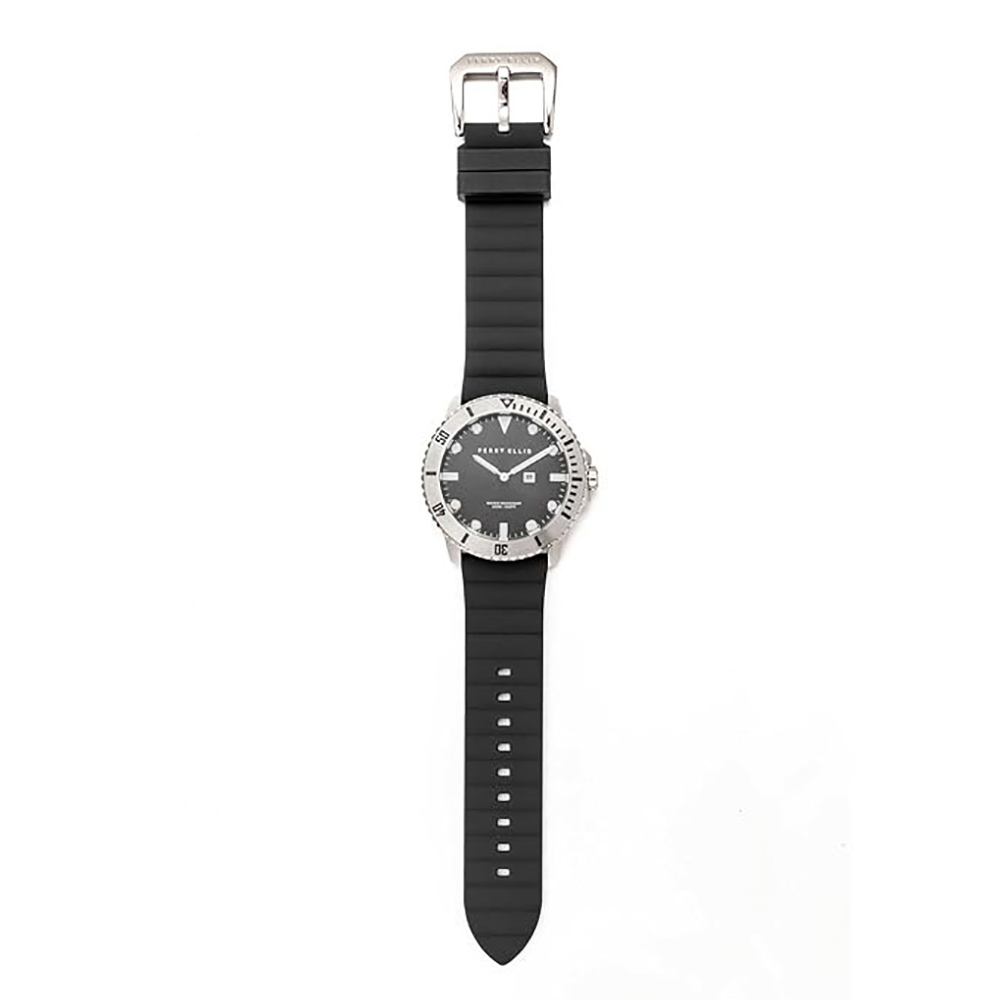 RELOJ PERRY ELLIS DEEP DIVER 46 02001-03 FECHA CORREA DE SILICONA NEGRO DIAL GRIS OSCURO - 5