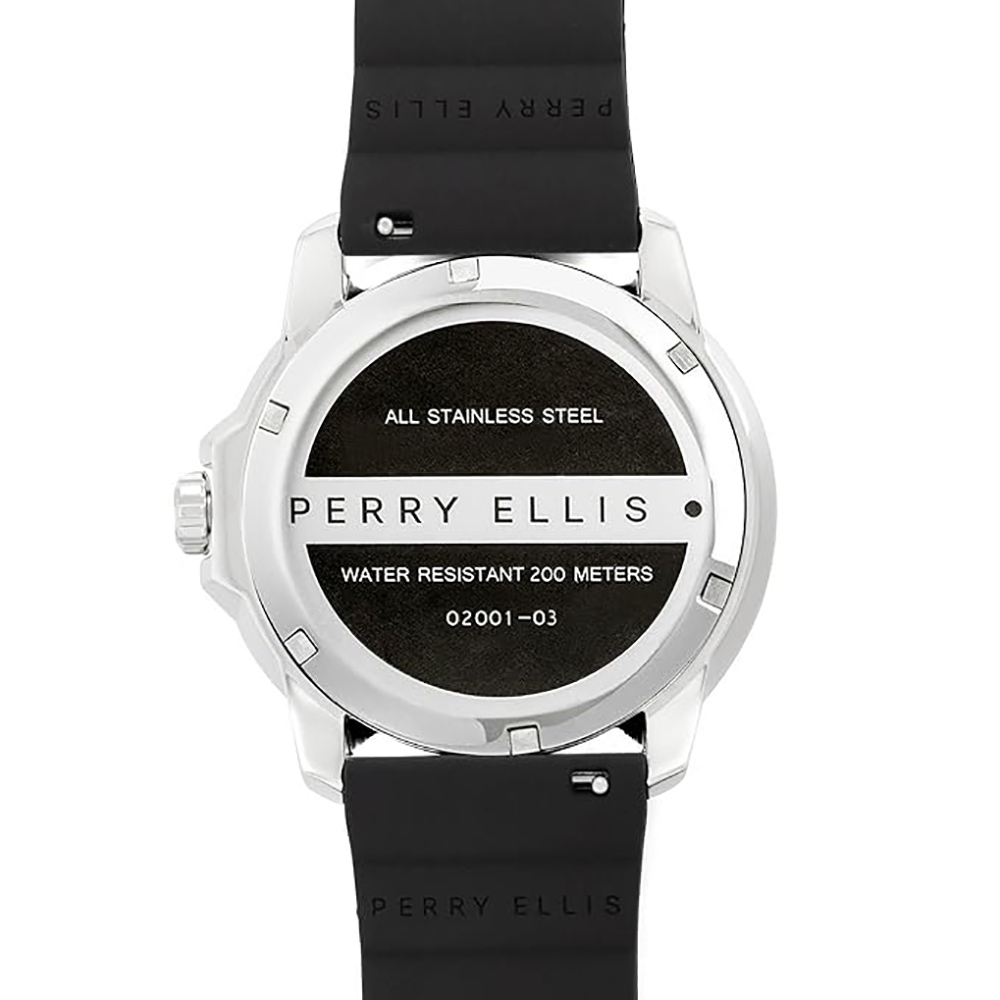 RELOJ PERRY ELLIS DEEP DIVER 46 02001-03 FECHA CORREA DE SILICONA NEGRO DIAL GRIS OSCURO - 6