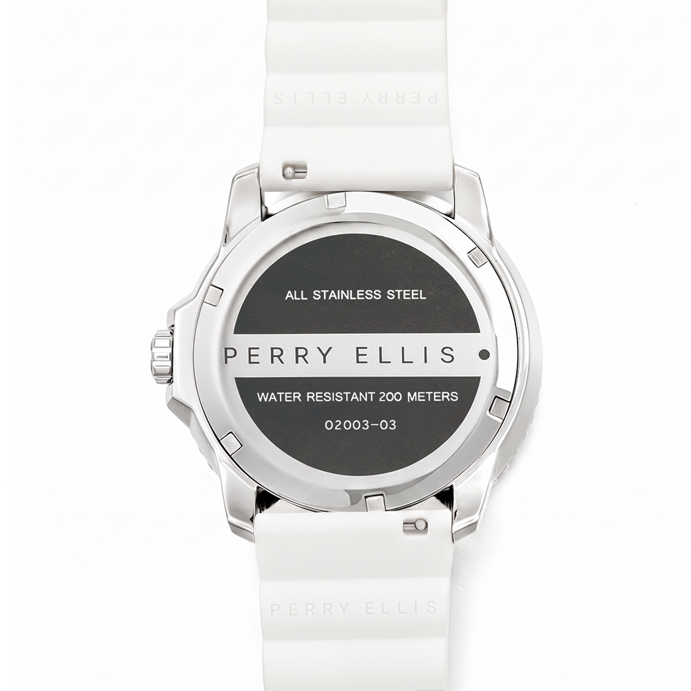 RELOJ PERRY ELLIS DEEP DIVER 46 02003-03 FECHA CORREA DE SILICONA BLANCO DIAL VERDE - 5