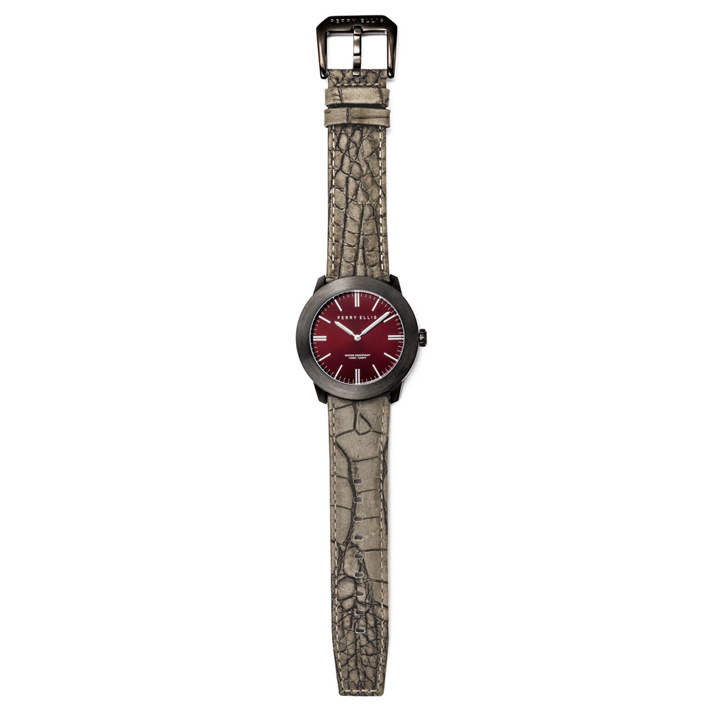 RELOJ PERRY ELLIS SLIM LINE 46 03011-01 CORREA DE CUERO BEIGE DIAL VINO - 5