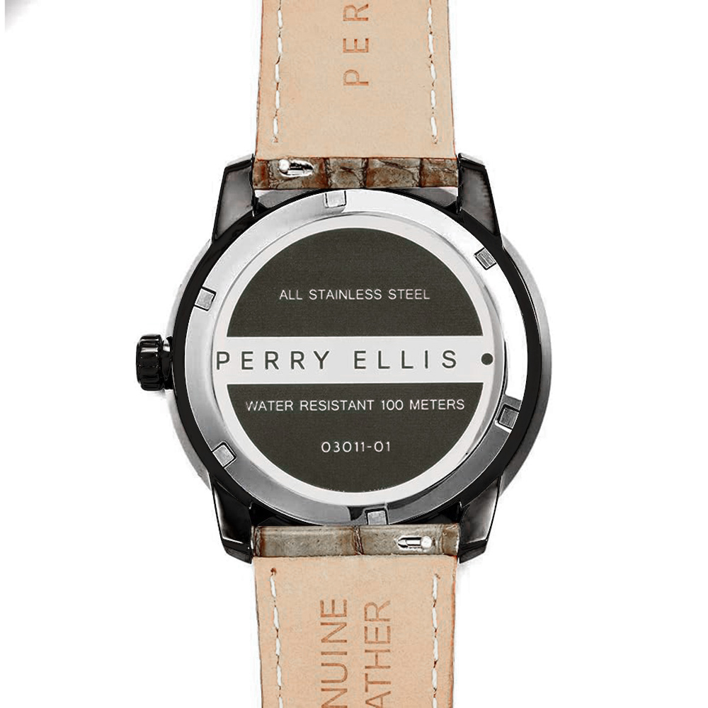 RELOJ PERRY ELLIS SLIM LINE 46 03011-01 CORREA DE CUERO BEIGE DIAL VINO - 6