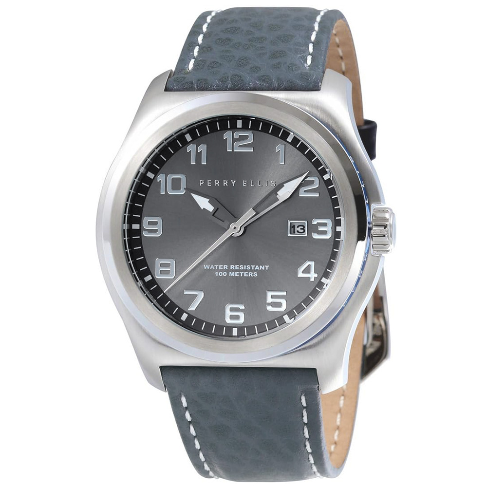 RELOJ PERRY ELLIS MEMPHIS 04010-01 FECHA CORREA DE CUERO Y DIAL GRIS - 1