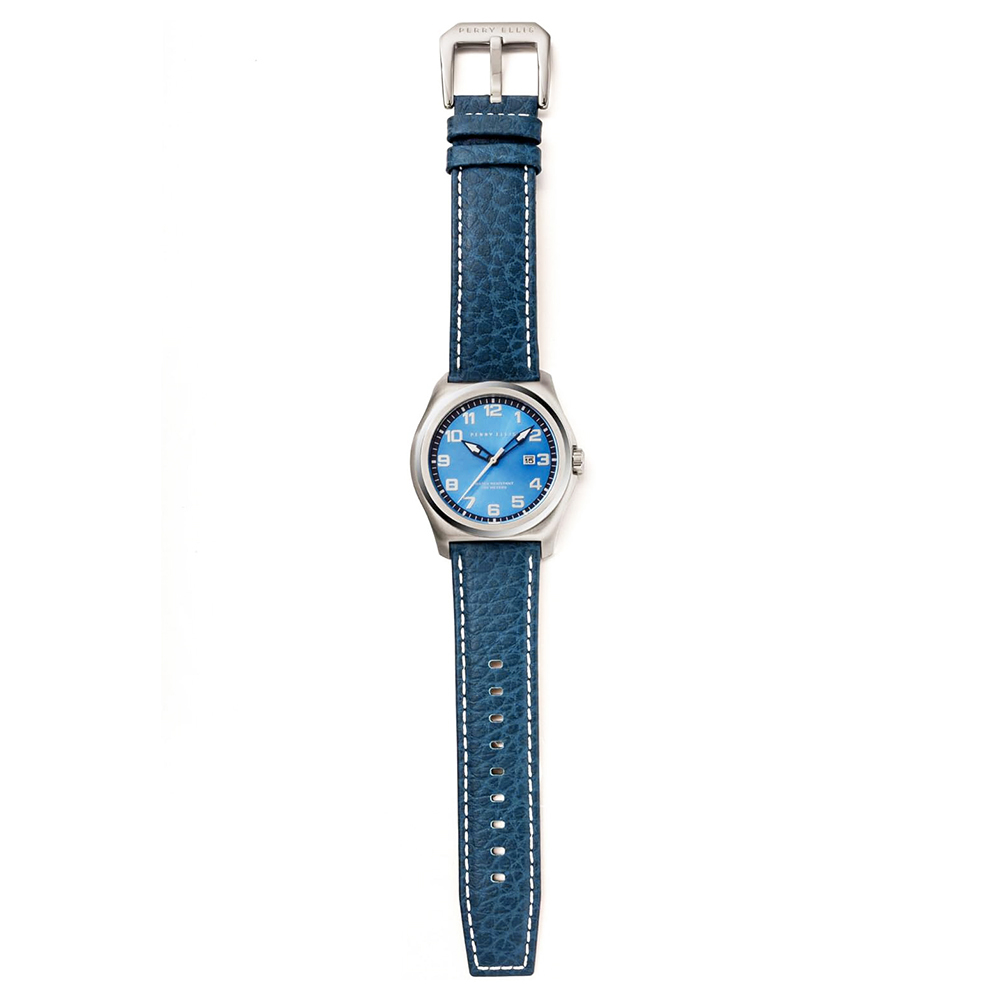 RELOJ PERRY ELLIS MEMPHIS 04009-01 FECHA CORREA DE CUERO AZUL DIAL CELESTE - 5