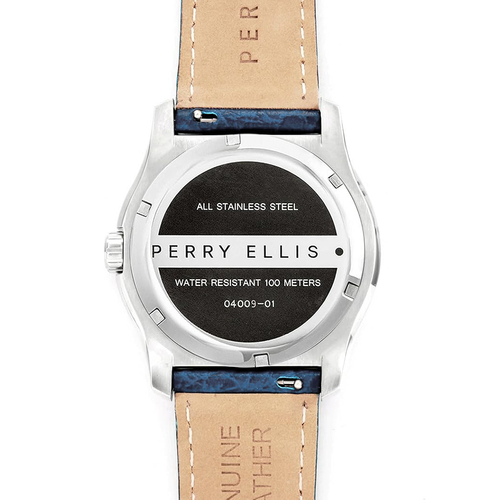 RELOJ PERRY ELLIS MEMPHIS 04009-01 FECHA CORREA DE CUERO AZUL DIAL CELESTE - 6