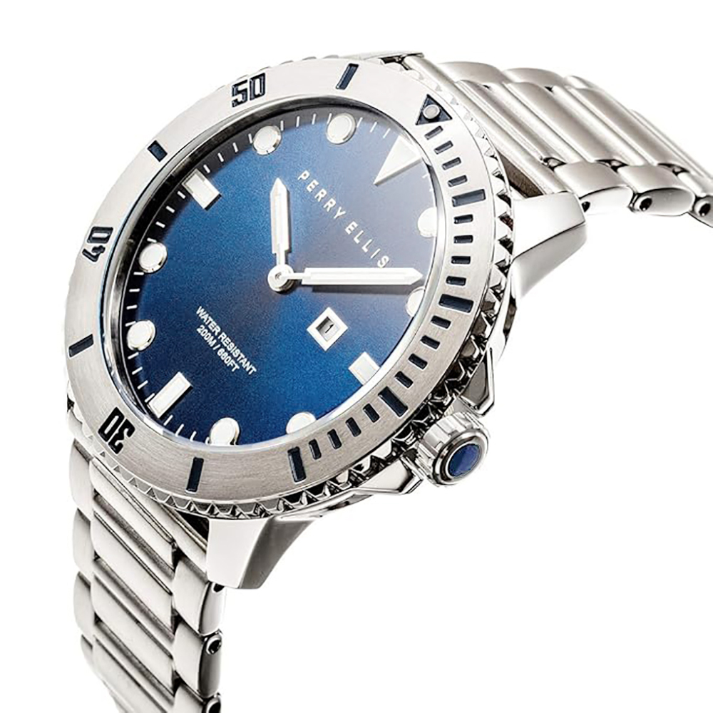 RELOJ PERRY ELLIS DEEP DIVER 46 02002-02 FECHA ACERO INOXIDABLE DIAL AZUL - 2