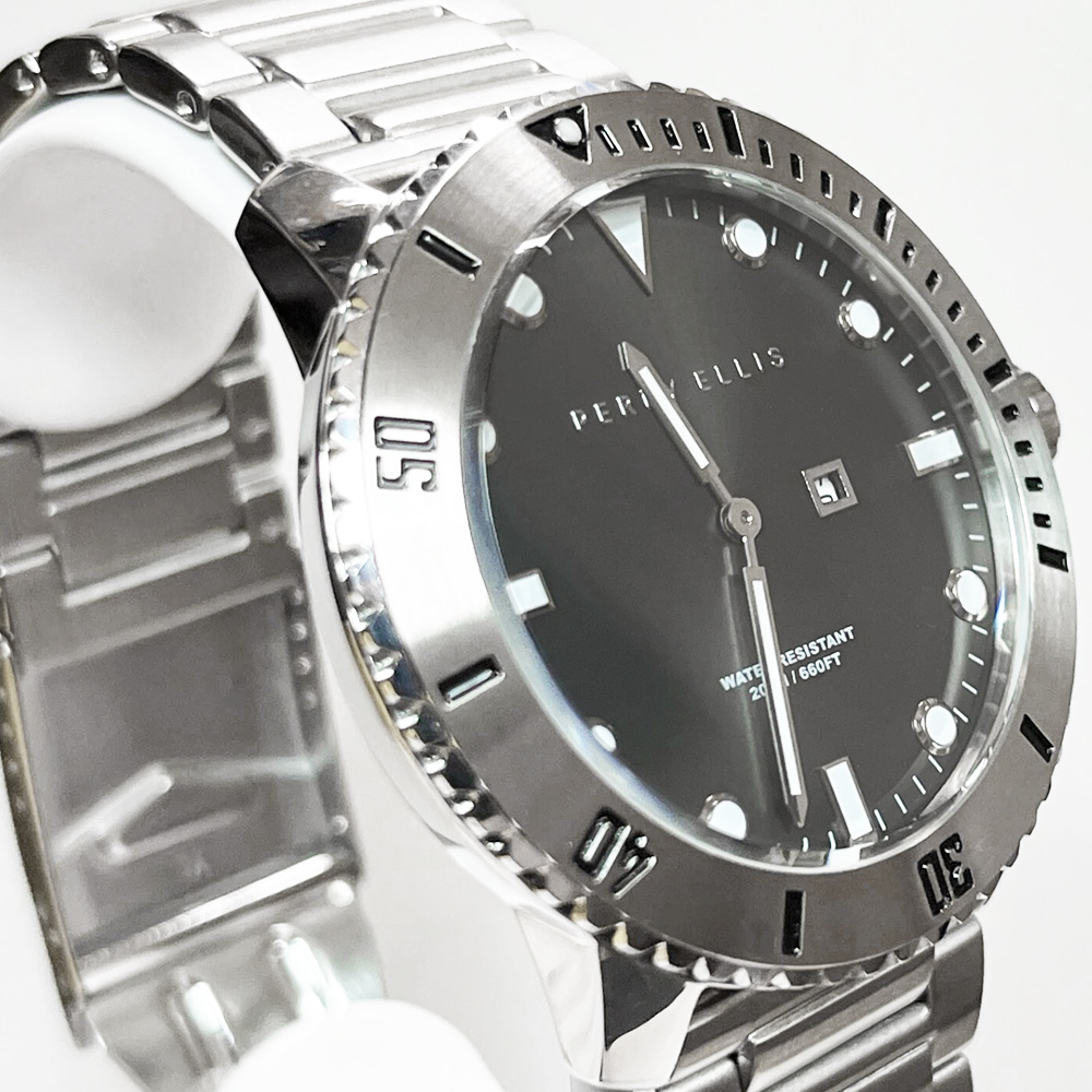 RELOJ PERRY ELLIS DEEP DIVER 46 02001-02 FECHA ACERO INOXIDABLE DIAL GRIS OSCURO - 5