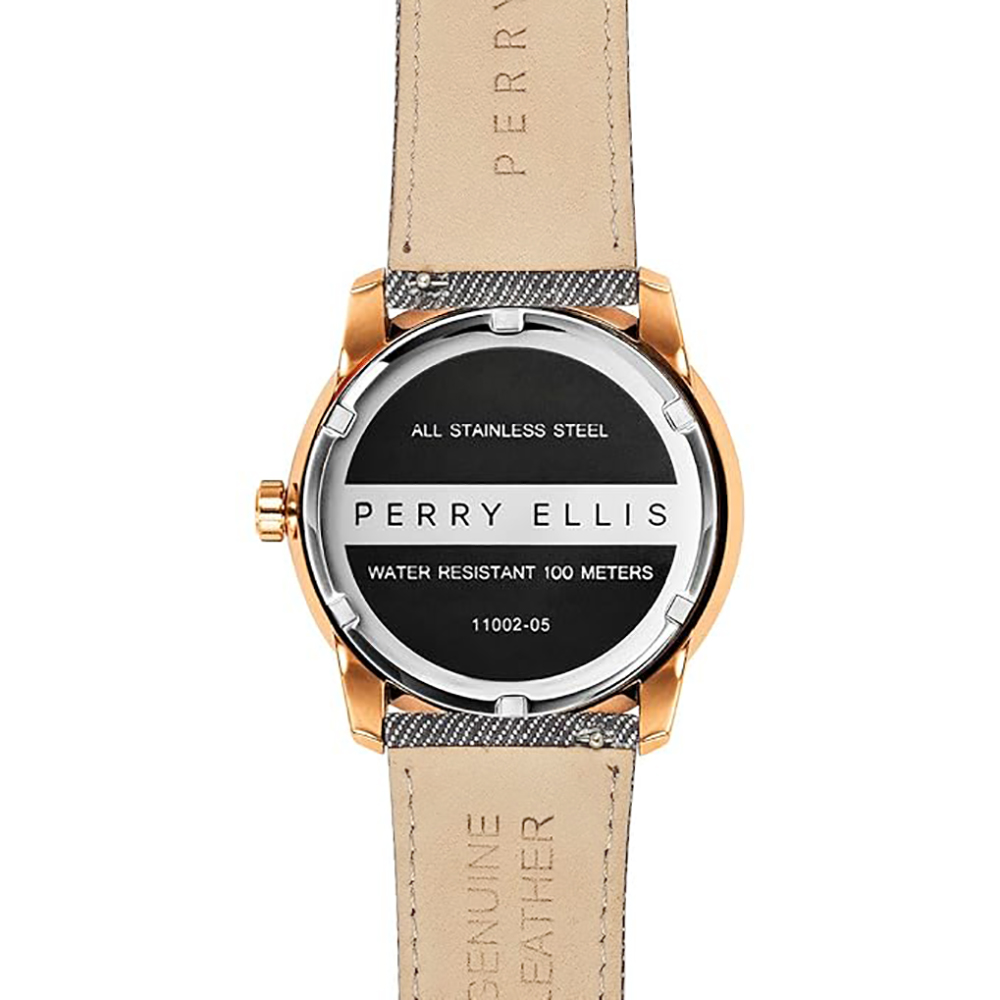 RELOJ PERRY ELLIS NEW SLIM LINE 11002-05 CORREA DE CUERO Y DENIM GRIS DIAL GRIS OSCURO - 5