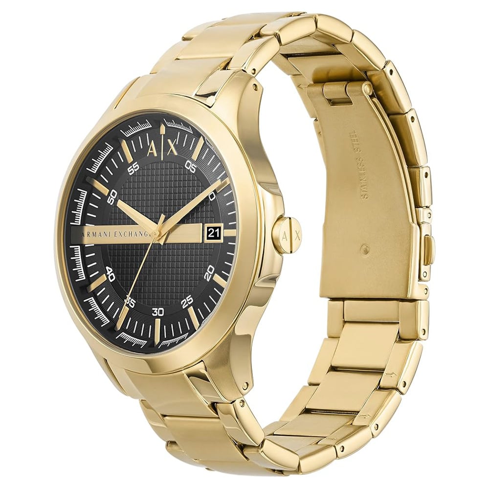 RELOJ ARMANI EXCHANGE HAMPTON AX7124 SET CON PULSERA FECHA ACERO INOXIDABLE DORADO DIAL NEGRO - 2