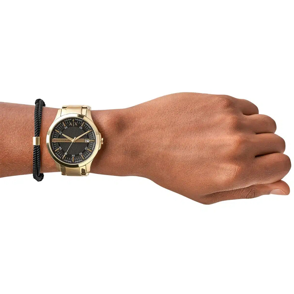 RELOJ ARMANI EXCHANGE HAMPTON AX7124 SET CON PULSERA FECHA ACERO INOXIDABLE DORADO DIAL NEGRO - 3