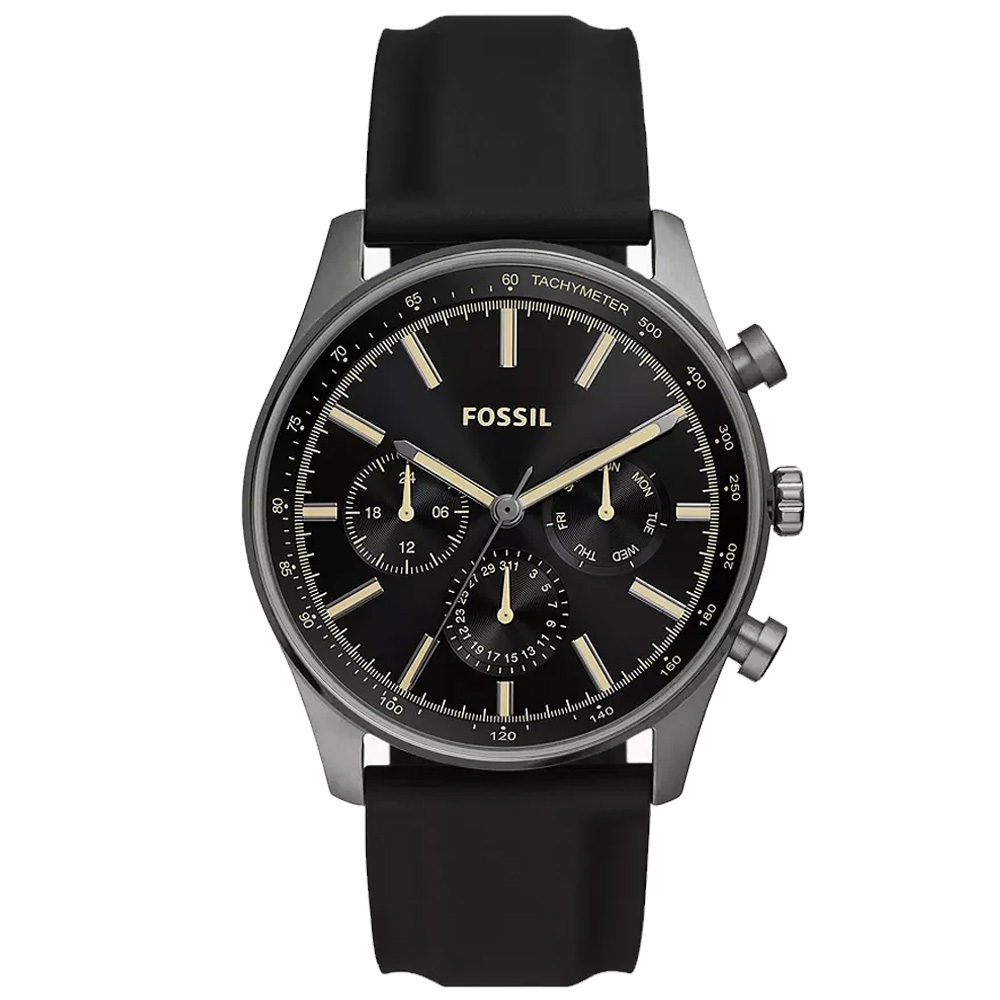 RELOJ FOSSIL SULLIVAN BQ2746 MULTIFUNCIONAL ACERO INOXIDABLE GUNMETAL CORREA SILICONA NEGRO - 1