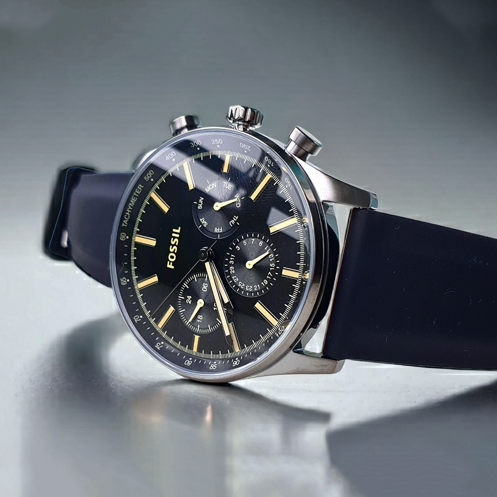 RELOJ FOSSIL SULLIVAN BQ2746 MULTIFUNCIONAL ACERO INOXIDABLE GUNMETAL CORREA SILICONA NEGRO - 2