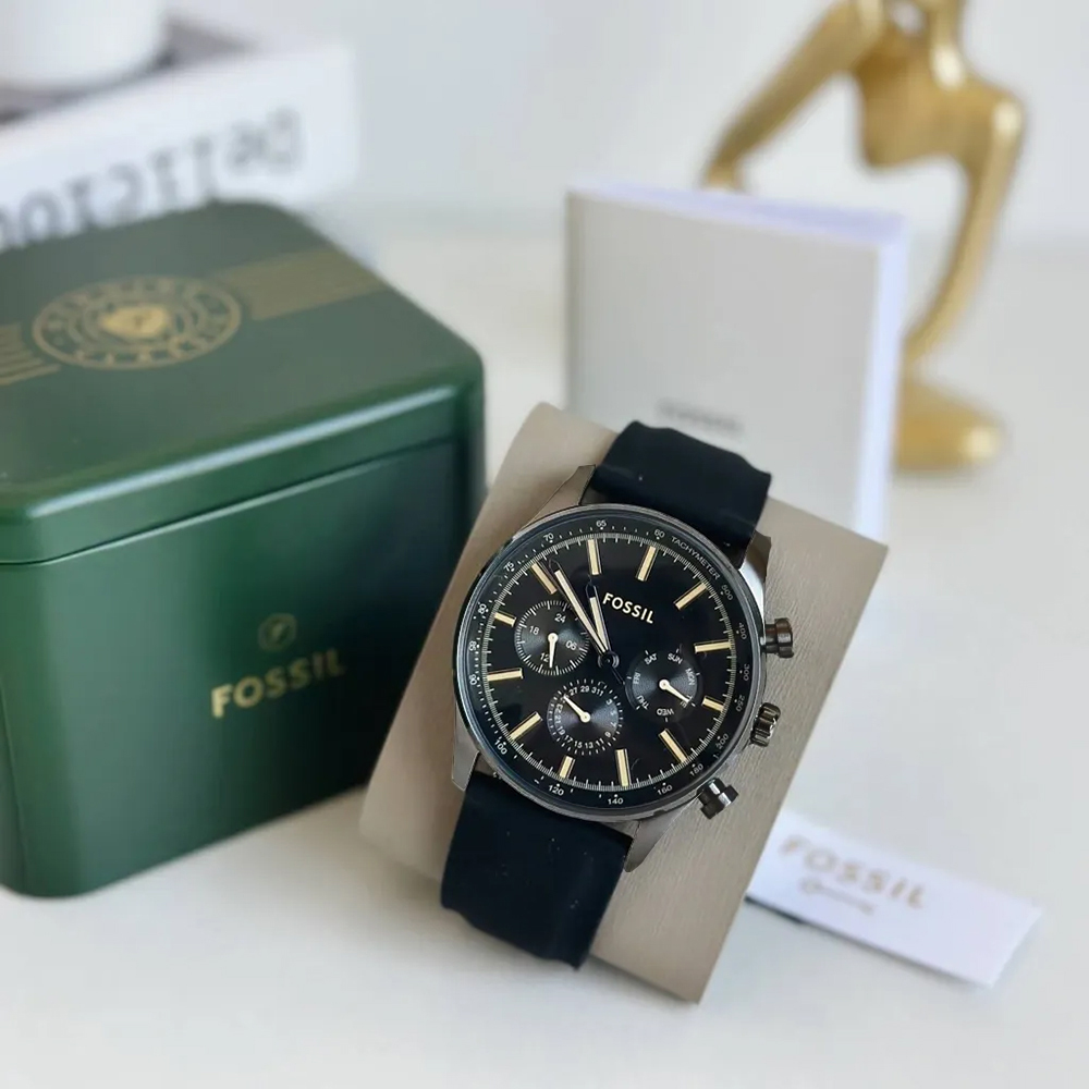 RELOJ FOSSIL SULLIVAN BQ2746 MULTIFUNCIONAL ACERO INOXIDABLE GUNMETAL CORREA SILICONA NEGRO - 3