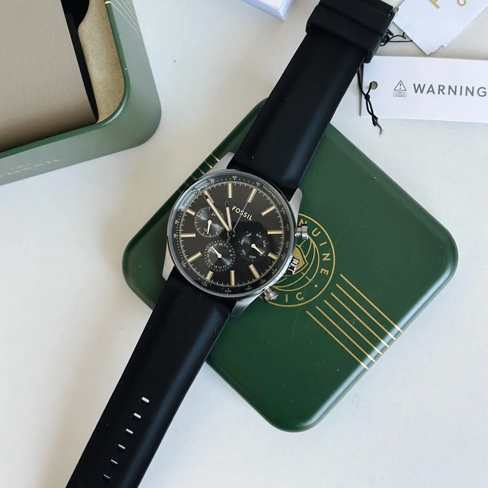 RELOJ FOSSIL SULLIVAN BQ2746 MULTIFUNCIONAL ACERO INOXIDABLE GUNMETAL CORREA SILICONA NEGRO - 4
