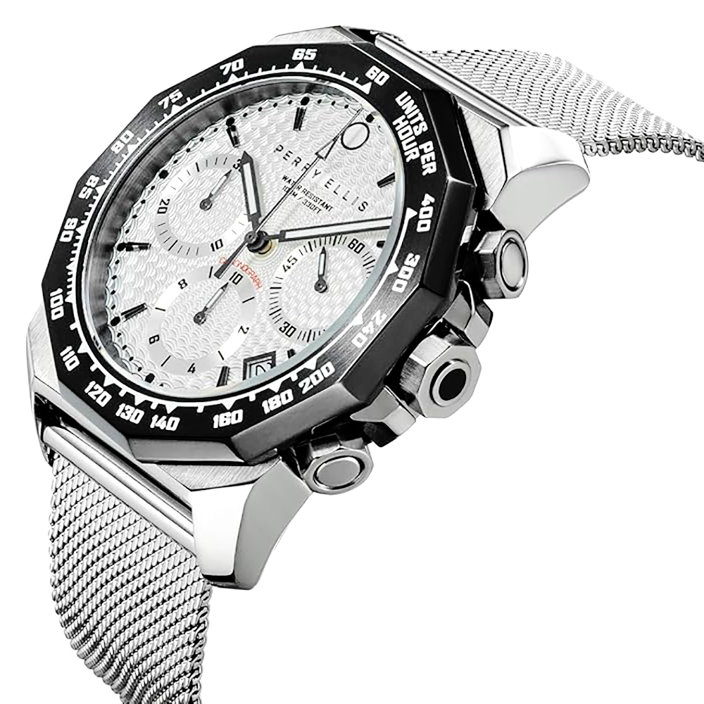 RELOJ PERRY ELLIS DECAGON GT 09006-04 FECHA CRONÓMETRO ACERO INOXIDABLE DIAL PLATEADO - 2