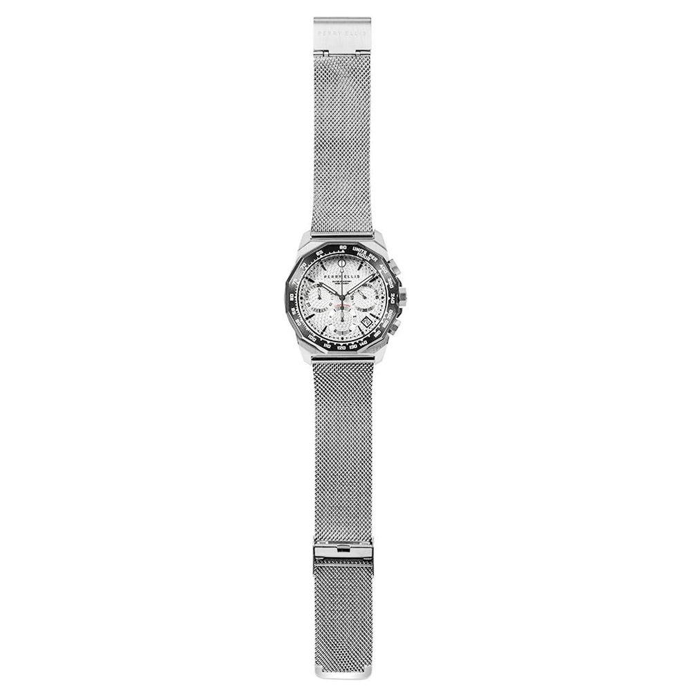 RELOJ PERRY ELLIS DECAGON GT 09006-04 FECHA CRONÓMETRO ACERO INOXIDABLE DIAL PLATEADO - 5