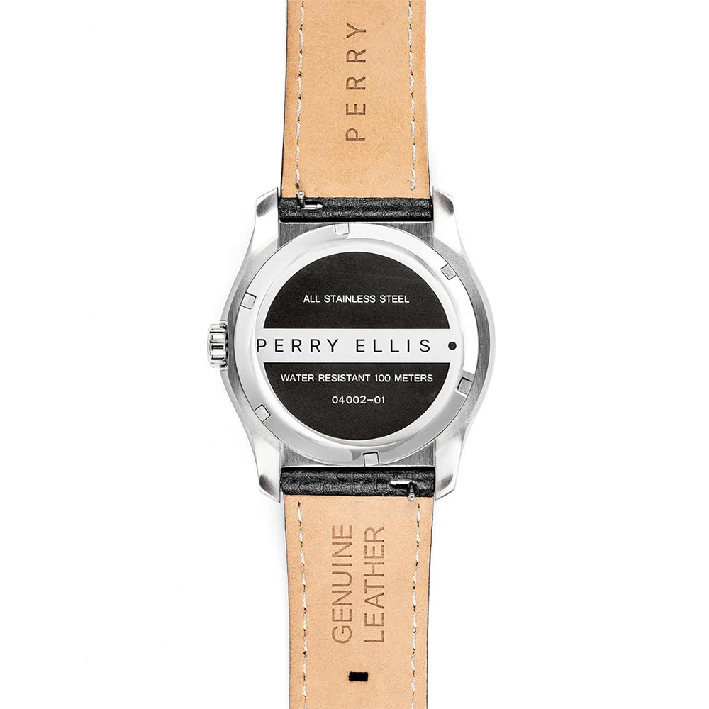 RELOJ PERRY ELLIS MEMPHIS 04002-01 FECHA CORREA DE CUERO NEGRO DIAL PLATEADO - 5