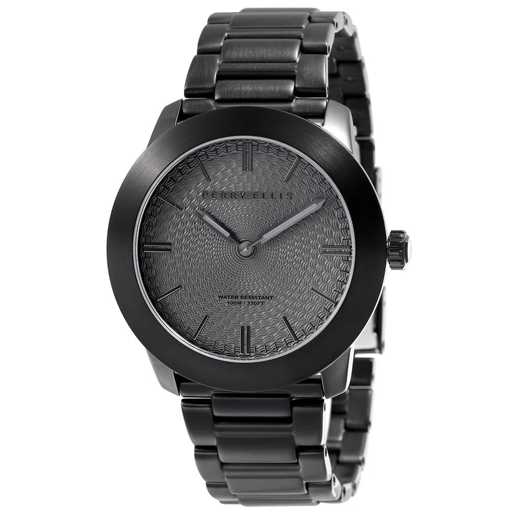 RELOJ PERRY ELLIS SLIM LINE 42 07009-02 ACERO INOXIDABLE NEGRO DIAL GRIS OSCURO - 1