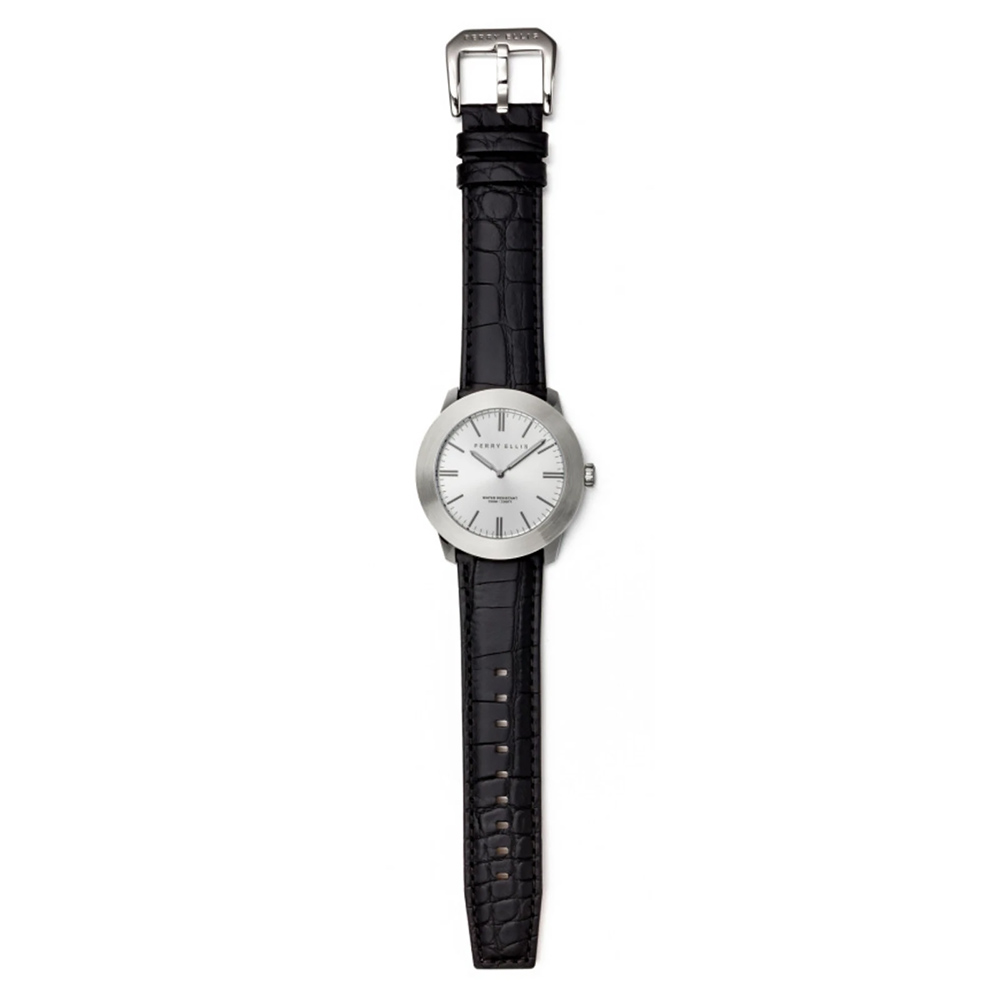 RELOJ PERRY ELLIS SLIM LINE 46 03012-01 CORREA DE CUERO NEGRO DIAL PLATEADO - 6