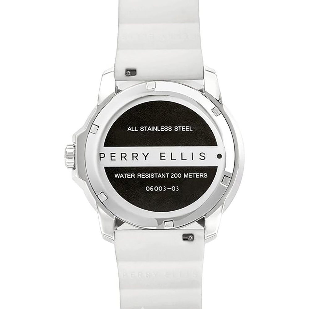 RELOJ PERRY ELLIS DEEP DIVER 42 06003-03 FECHA CORREA DE SILICONA BLANCO DIAL VERDE - 6