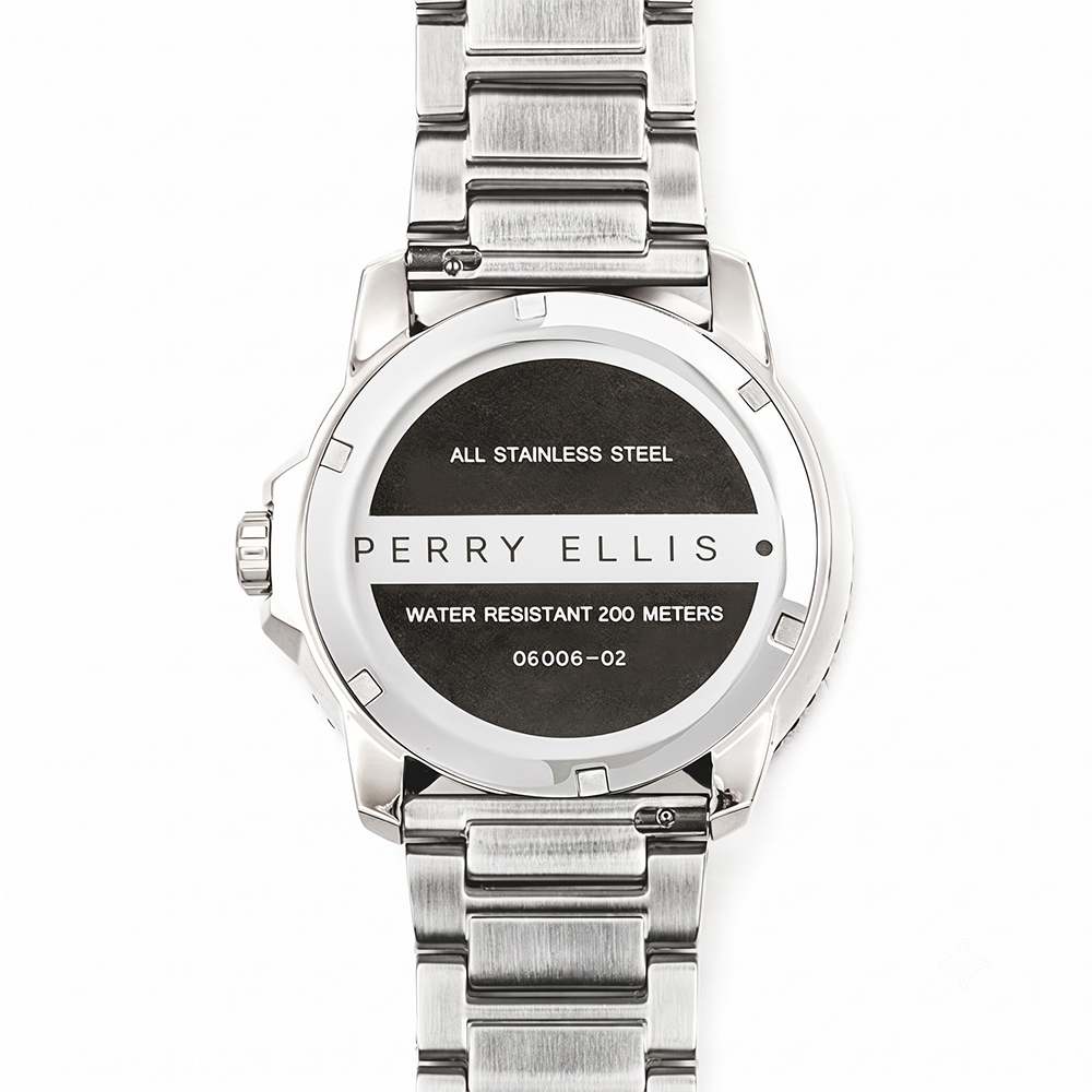 RELOJ PERRY ELLIS DEEP DIVER 42 06006-02 FECHA ACERO INOXIDABLE DIAL VERDE - 6