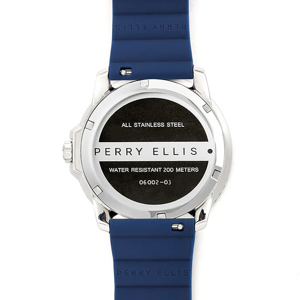 RELOJ PERRY ELLIS DEEP DIVER 42 06002-03 FECHA CORREA DE SILICONA Y DIAL AZUL - 6