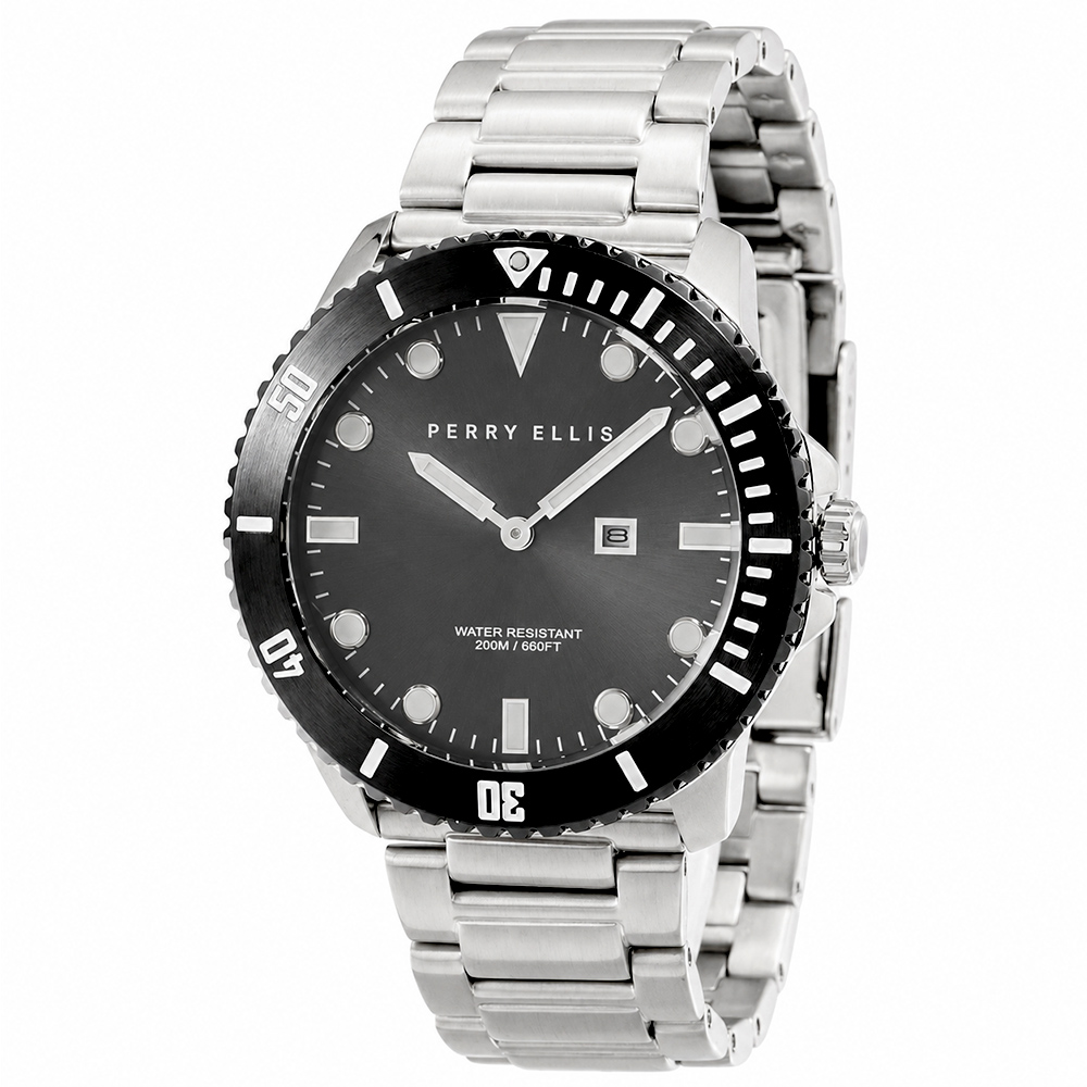 RELOJ PERRY ELLIS DEEP DIVER 42 06004-02 FECHA ACERO INOXIDABLE DIAL NEGRO - 1