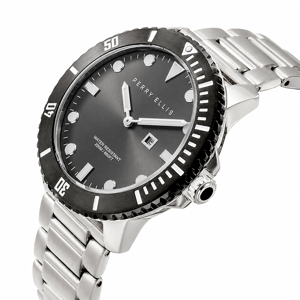 RELOJ PERRY ELLIS DEEP DIVER 42 06004-02 FECHA ACERO INOXIDABLE DIAL NEGRO - 2