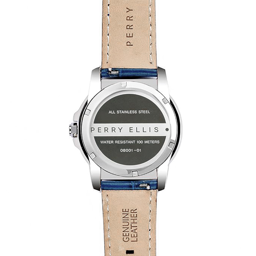 RELOJ PERRY ELLIS DECAGON 42 08001-01 FECHA CORREA DE CUERO Y DIAL AZUL - 5