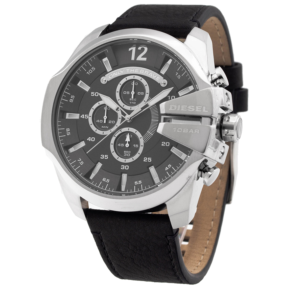 RELOJ HOMBRE ANÁLOGO DIESEL MEGA CHIEF DZ4559 SET CON COLLAR FECHA CRONÓMETRO CORREA DE CUERO NEGRO - 2