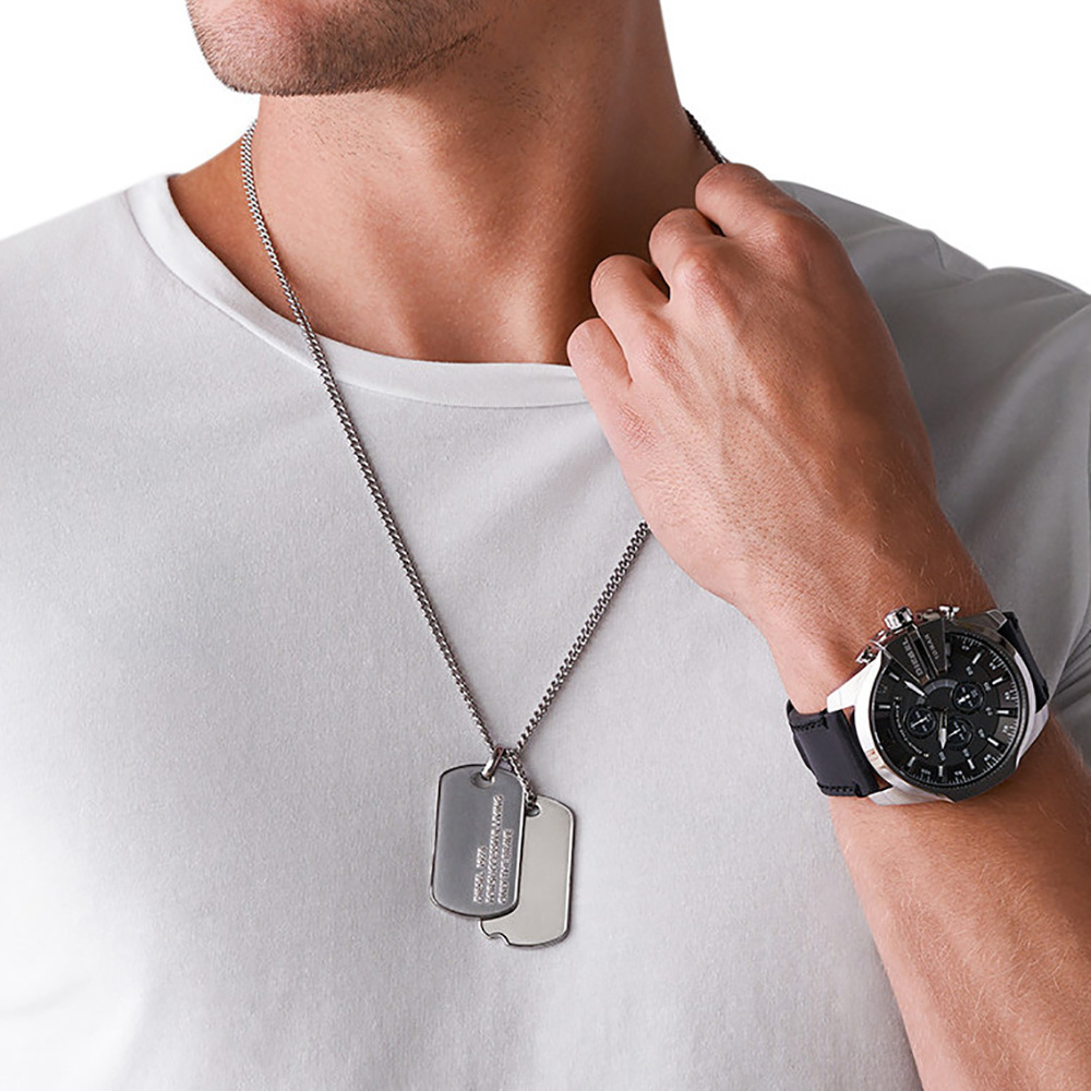 RELOJ HOMBRE ANÁLOGO DIESEL MEGA CHIEF DZ4559 SET CON COLLAR FECHA CRONÓMETRO CORREA DE CUERO NEGRO - 5