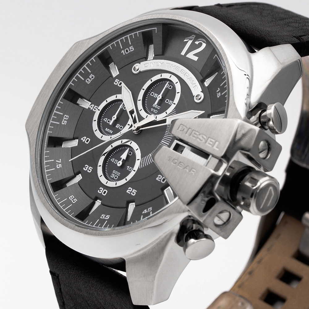 RELOJ HOMBRE ANÁLOGO DIESEL MEGA CHIEF DZ4559 SET CON COLLAR FECHA CRONÓMETRO CORREA DE CUERO NEGRO - 8