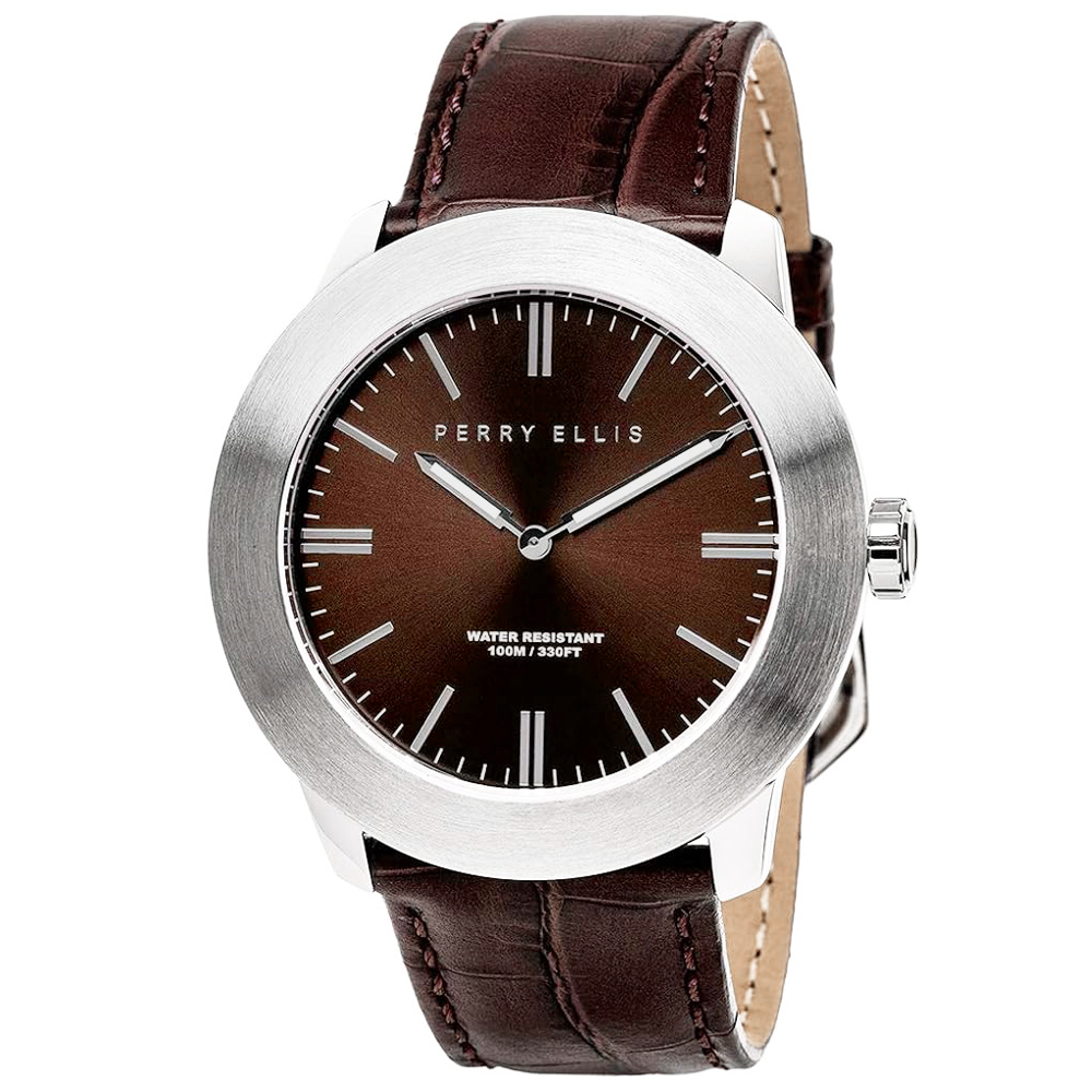 RELOJ PARA HOMBRE PERRY ELLIS SLIM LINE 46 03003-01 CORREA DE CUERO Y DIAL MARRÓN - 1