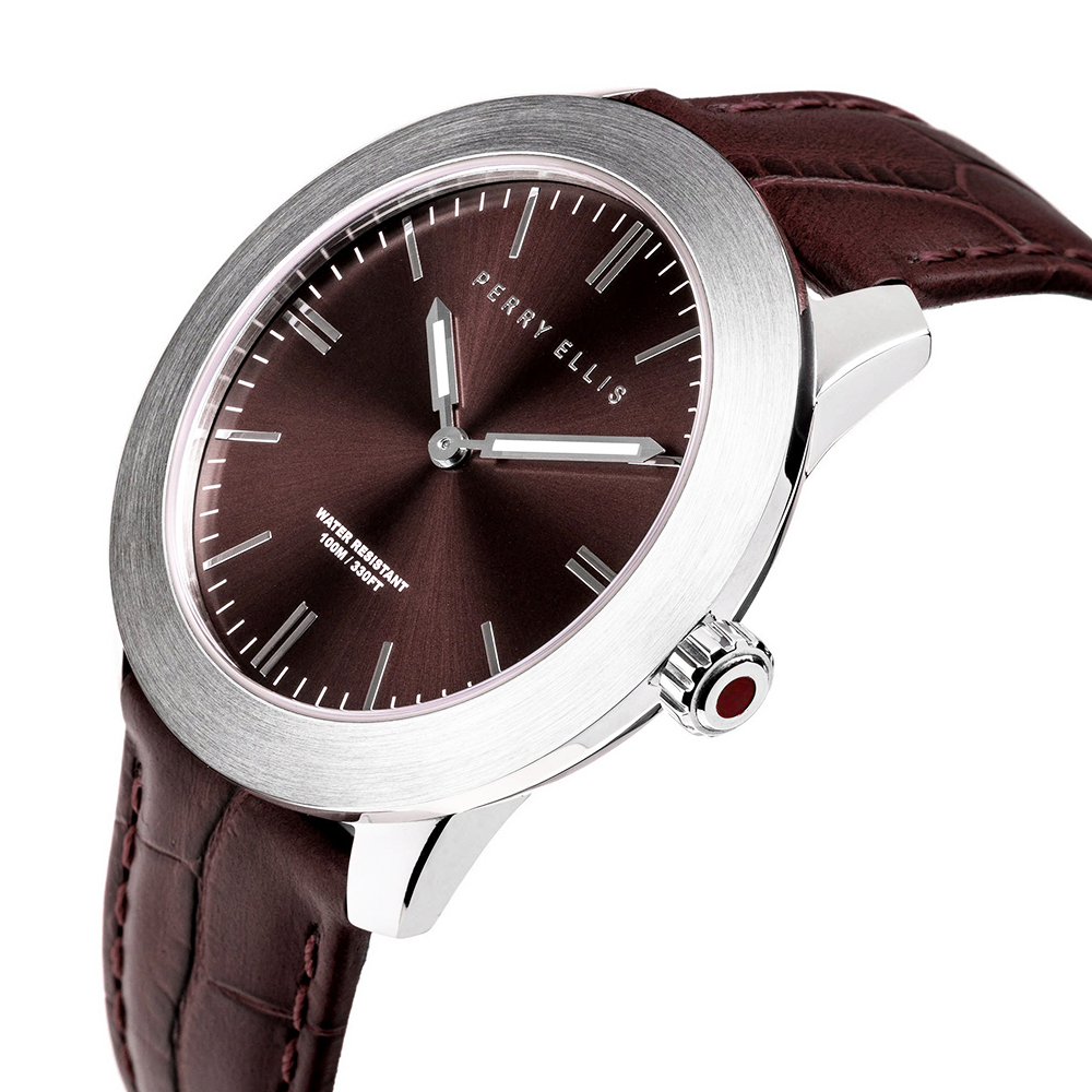 RELOJ PARA HOMBRE PERRY ELLIS SLIM LINE 46 03003-01 CORREA DE CUERO Y DIAL MARRÓN - 2