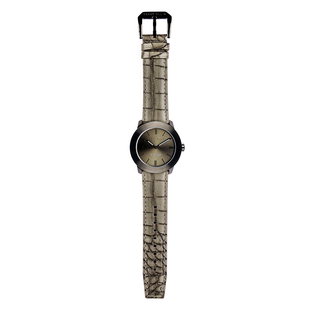RELOJ PERRY ELLIS SLIM LINE 46 03006-01 ACERO INOXIDABLE NEGRO CORREA DE CUERO BEIGE - 5