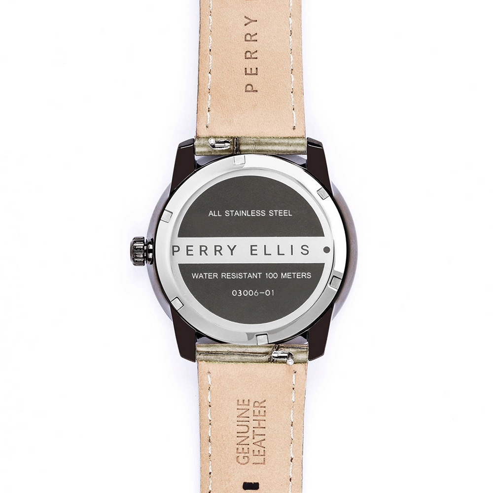 RELOJ PERRY ELLIS SLIM LINE 46 03006-01 ACERO INOXIDABLE NEGRO CORREA DE CUERO BEIGE - 6