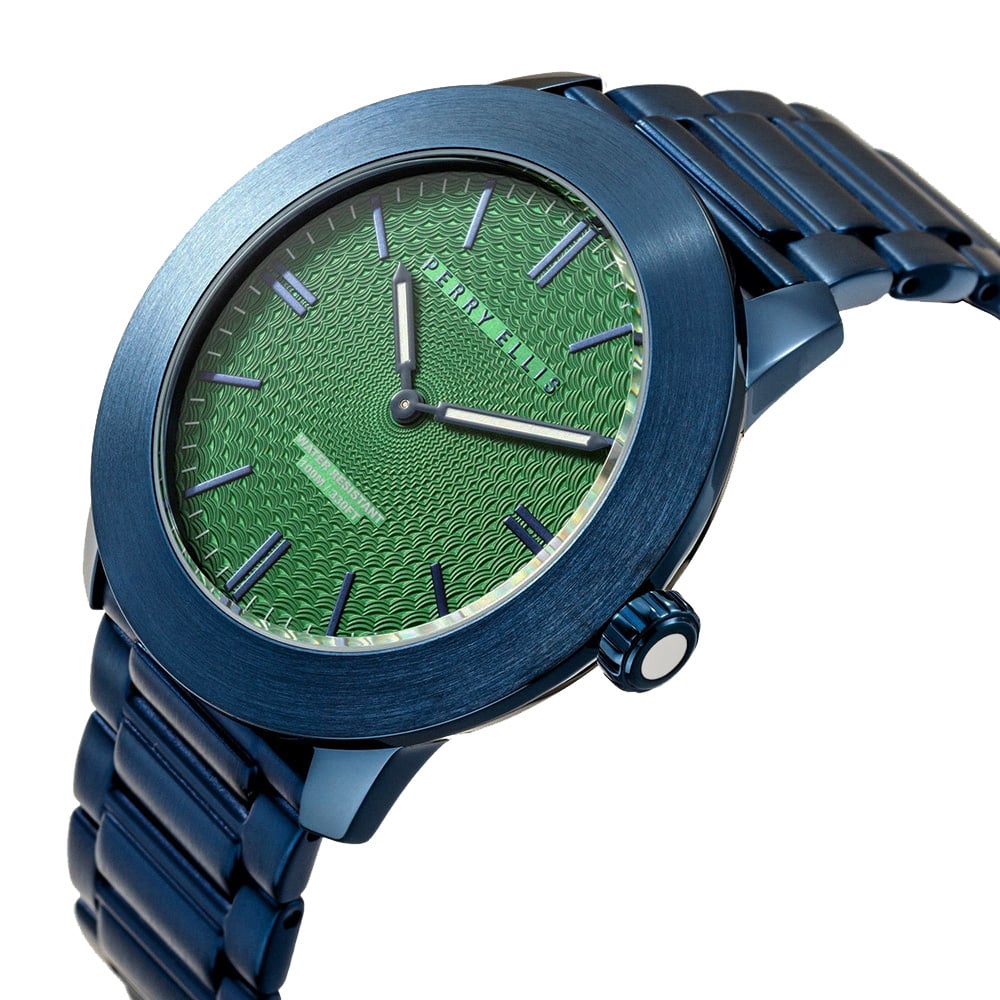 RELOJ PERRY ELLIS SLIM LINE 46 03012-02 ACERO INOXIDABLE AZUL DIAL VERDE - 2