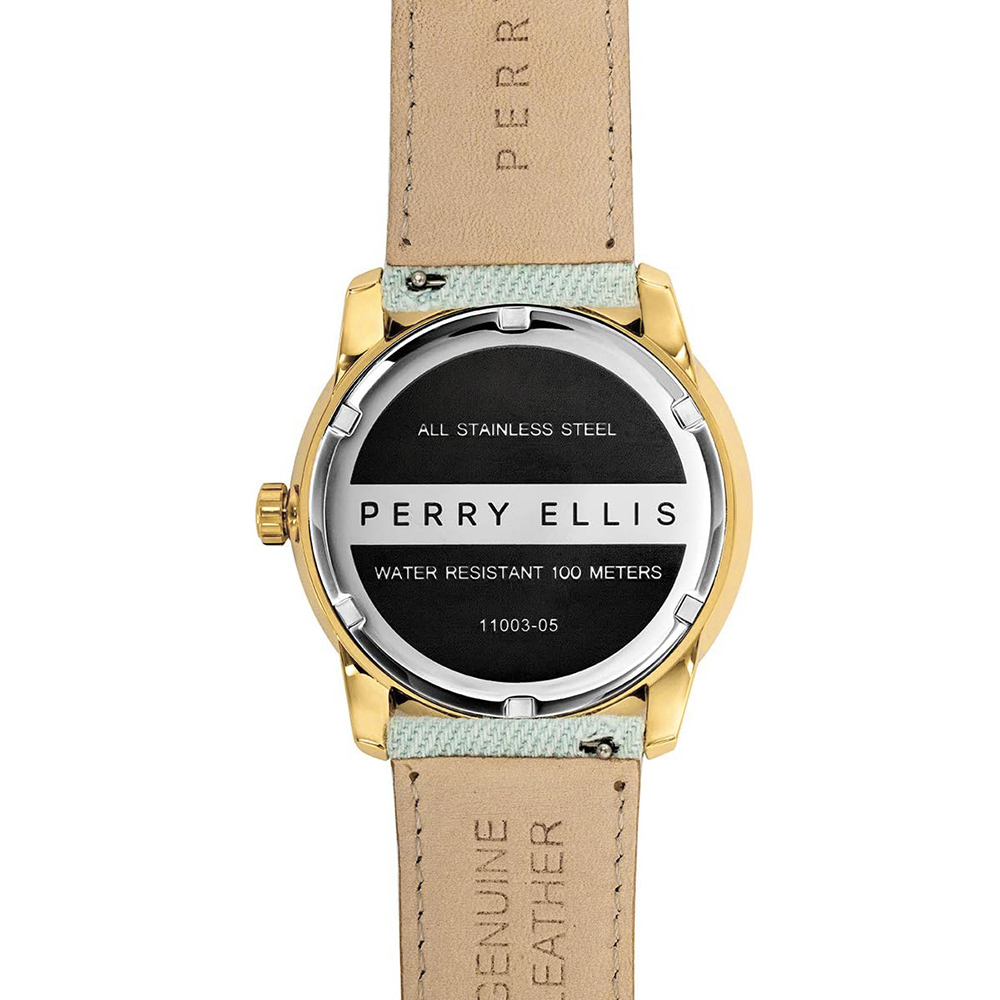 RELOJ PERRY ELLIS NEW SLIM LINE 11003-05 CORREA DE  CUERO Y DENIM DIAL VERDE - 5