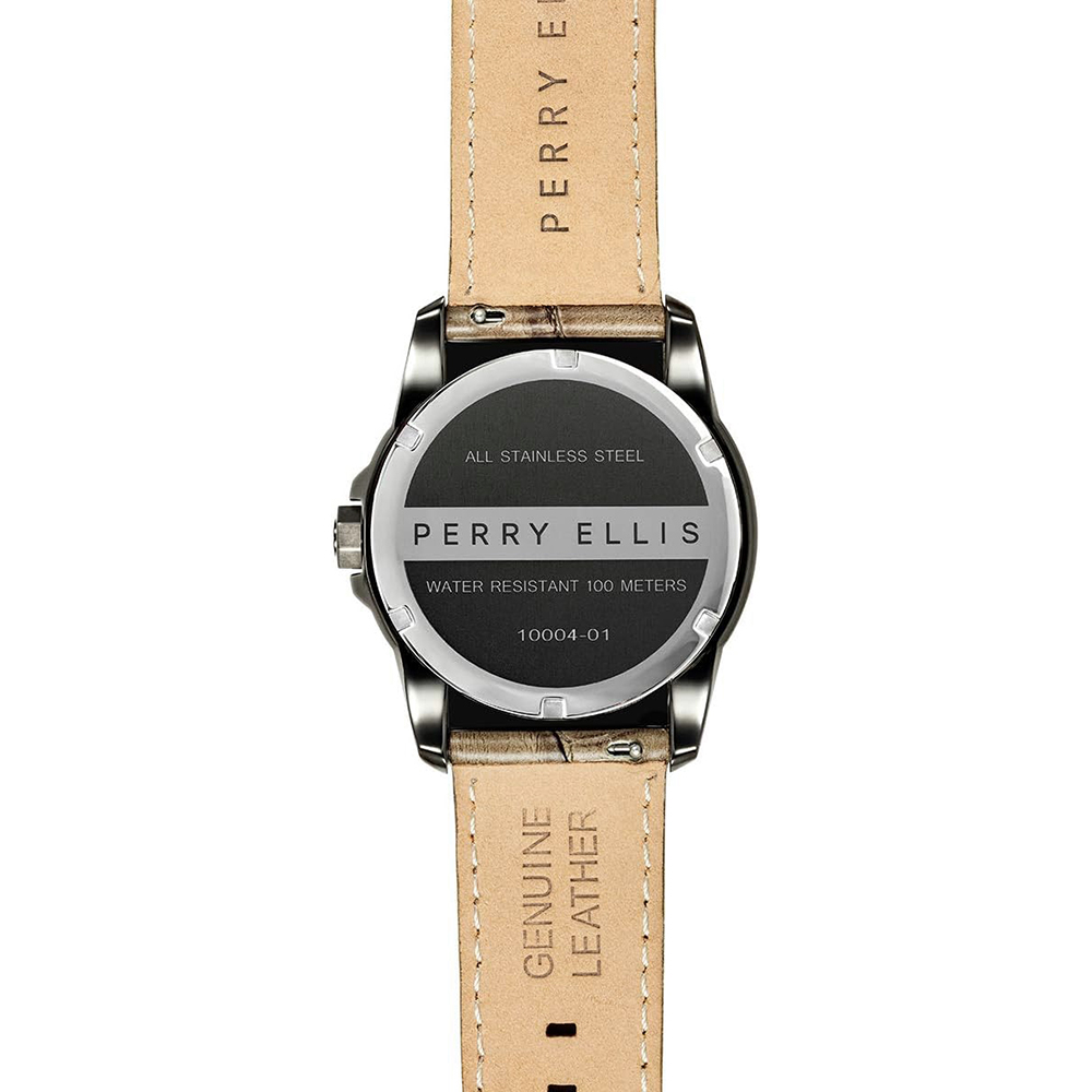 RELOJ PERRY ELLIS DECAGON FADING 10004-01 CORREA DE CUERO BEIGE DIAL VERDE - 5