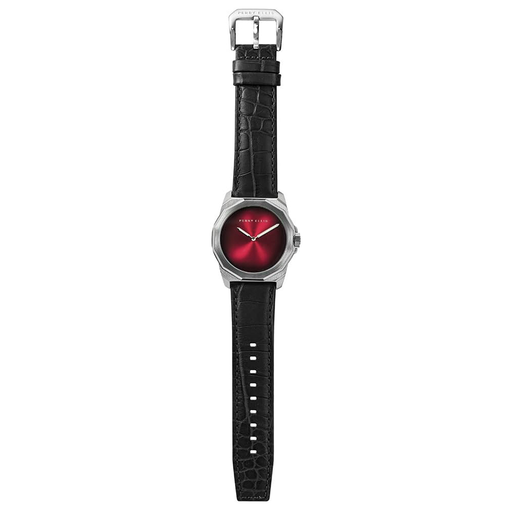 RELOJ PERRY ELLIS DECAGON FADING 10001-01 CORREA DE CUERO NEGRO DIAL ROJO - 5