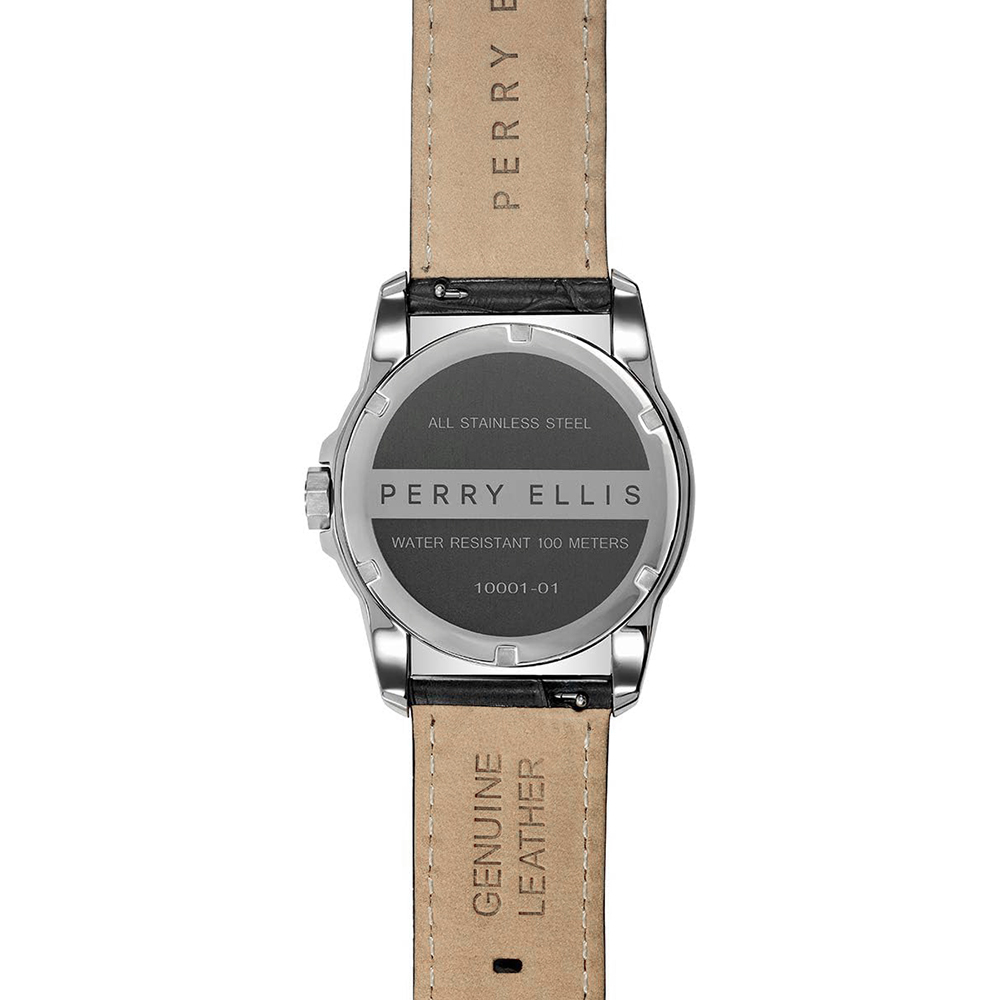 RELOJ PERRY ELLIS DECAGON FADING 10001-01 CORREA DE CUERO NEGRO DIAL ROJO - 6