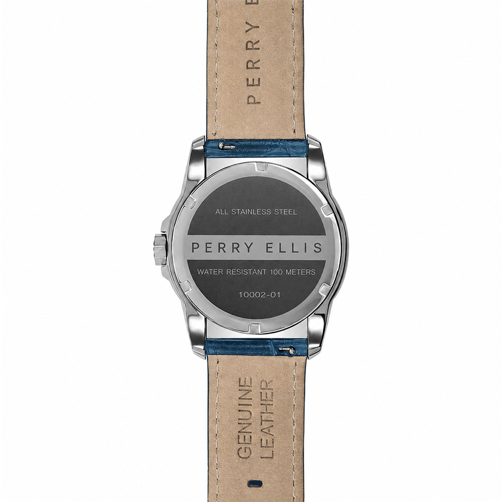 RELOJ PERRY ELLIS DECAGON FADING 10002-01 CORREA DE CUERO Y DIAL AZUL - 6