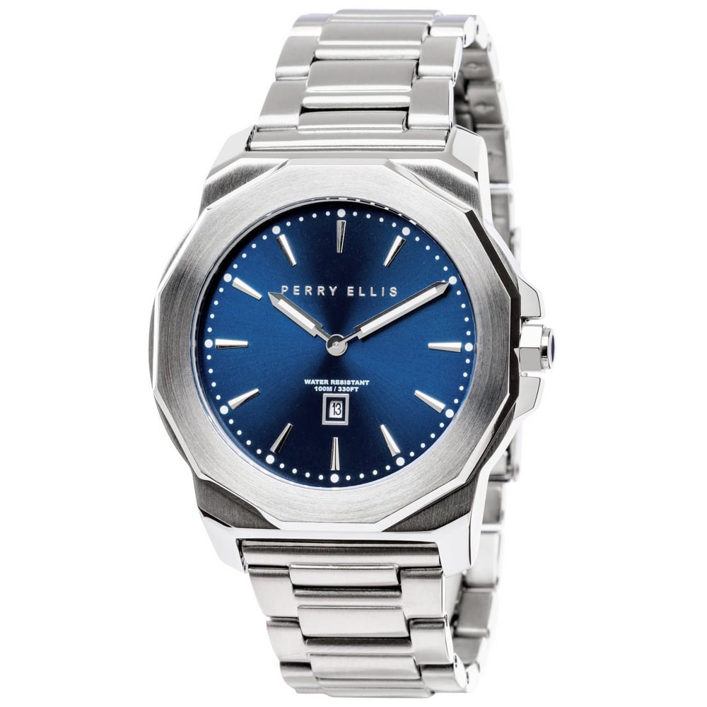 RELOJ PERRY ELLIS DECAGON 42 08002-02 FECHA ACERO INOXIDABLE DIAL AZUL - 1