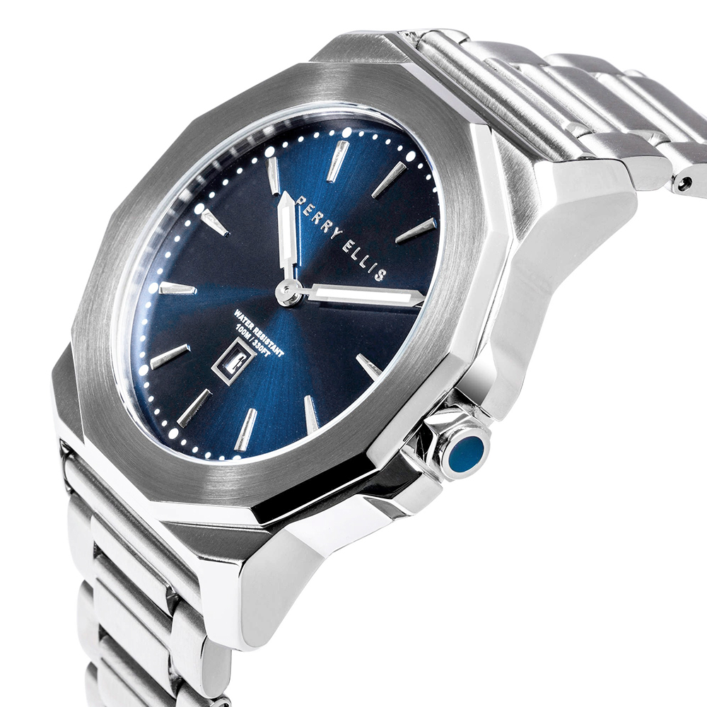 RELOJ PERRY ELLIS DECAGON 42 08002-02 FECHA ACERO INOXIDABLE DIAL AZUL - 2