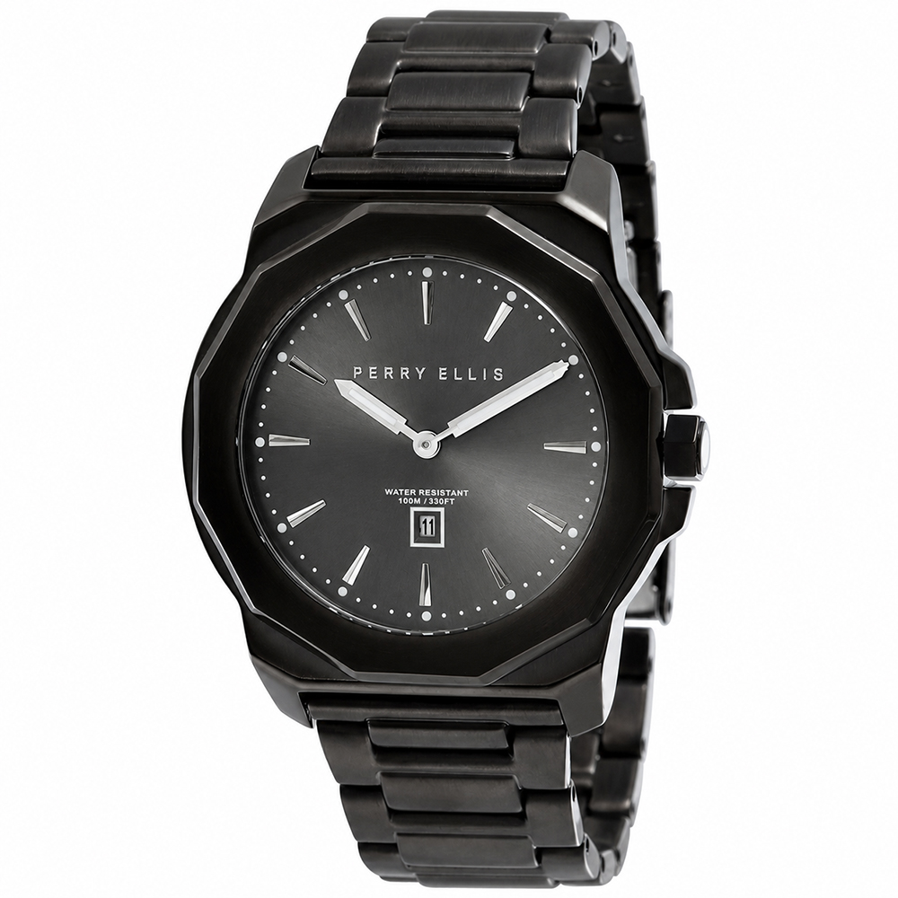 RELOJ PERRY ELLIS DECAGON 42 08007-02 FECHA ACERO INOXIDABLE NEGRO - 1