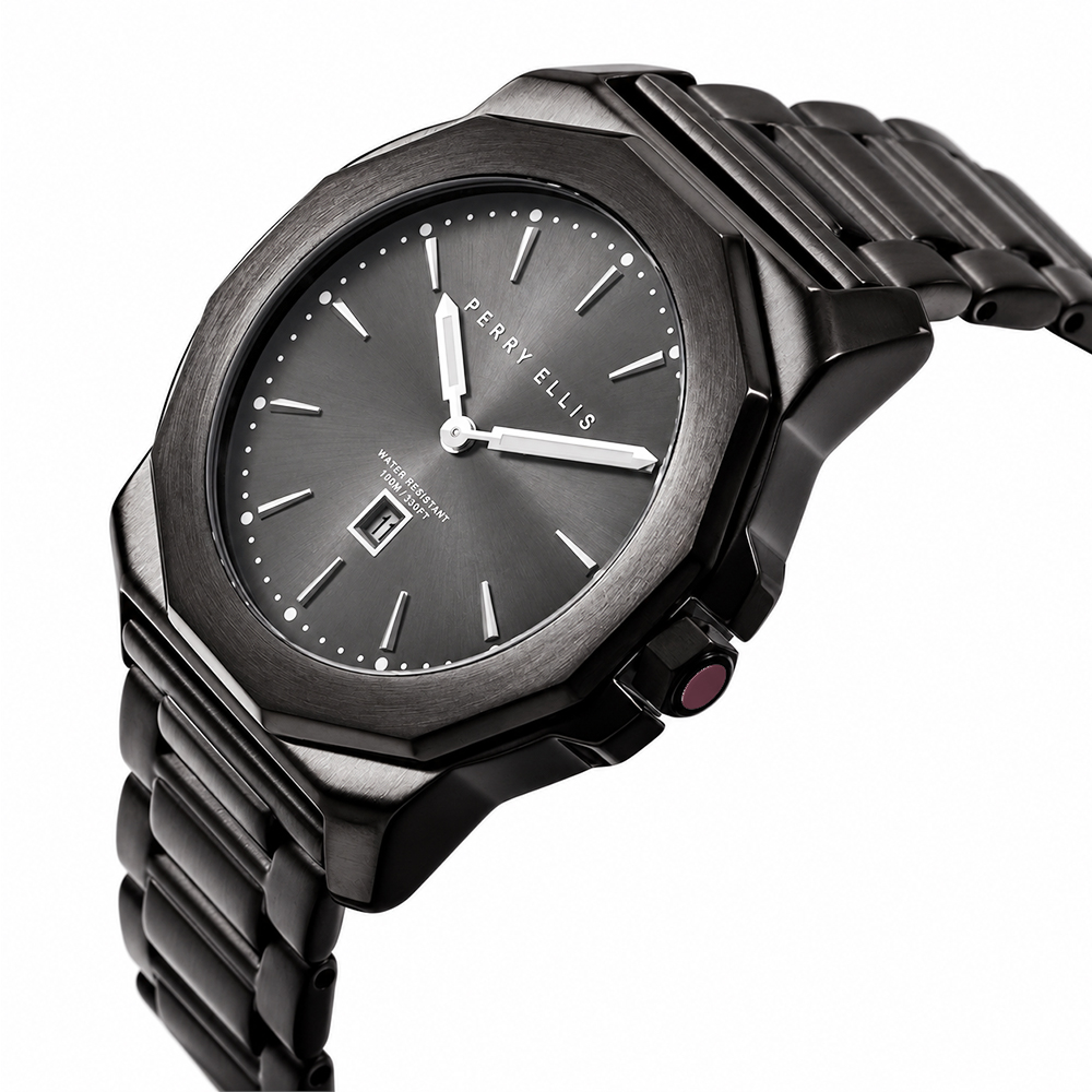 RELOJ PERRY ELLIS DECAGON 42 08007-02 FECHA ACERO INOXIDABLE NEGRO - 2