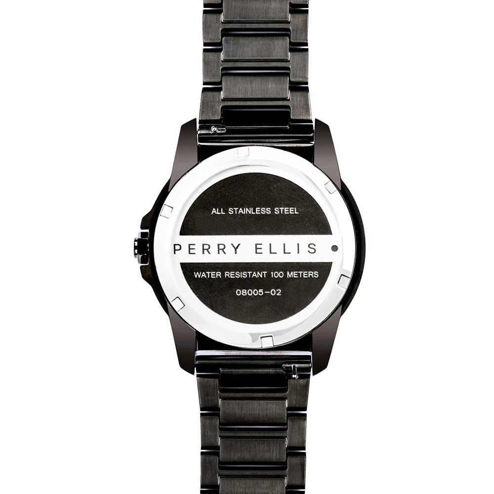 RELOJ PERRY ELLIS DECAGON 42 08005-02 FECHA ACERO INOXIDABLE NEGRO DIAL BEIGE - 5